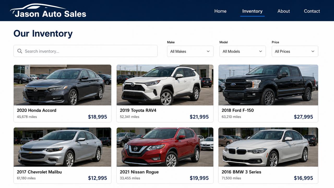 Example salesperson website — Inventory Feed Built In